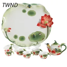 Эмалированный чайник чашки чайный набор с подносом Кунг фу чайник кружки gaiwan костяного фарфора творческий посуда для напитков