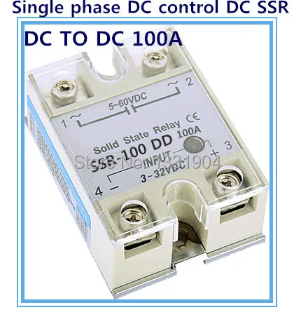 

Free shipping 5pcs/lot Single phase solid state relay DC control DC SSR-100DD 100A SSR relay input 5-60V DC output 3-32V DC