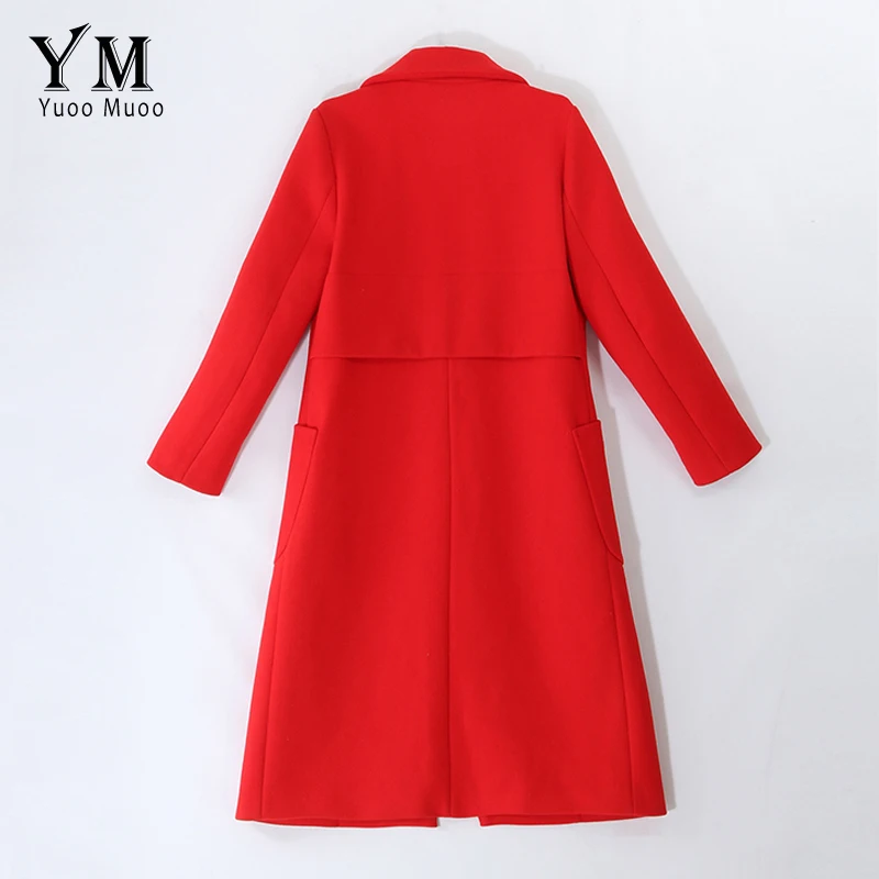 YuooMuoo элегантное шерстяное пальто на одной пуговице осень зима женское длинное красное пальто хорошее качество верхняя одежда шерстяная куртка Женское пальто