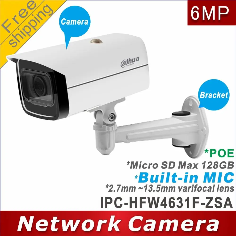 

Free shipping Dahua IPC-HFW4631F-ZSA replace IPC-HFW2531T-ZS Built-in MIC Memory slot 6MP ip camera POE cctv camera P2P