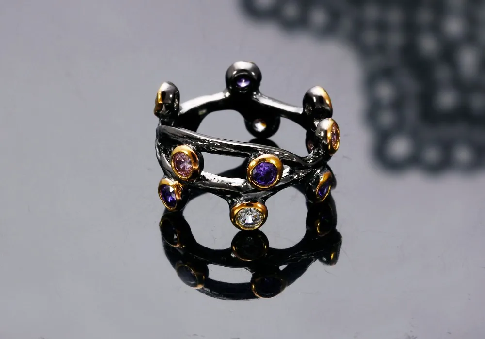 DC1989 Spanish Design Women Party Rings Synthetic Multi colors Cubic Zirconia Bezel Mount Gold Black Plated Cocktail Ring(R03