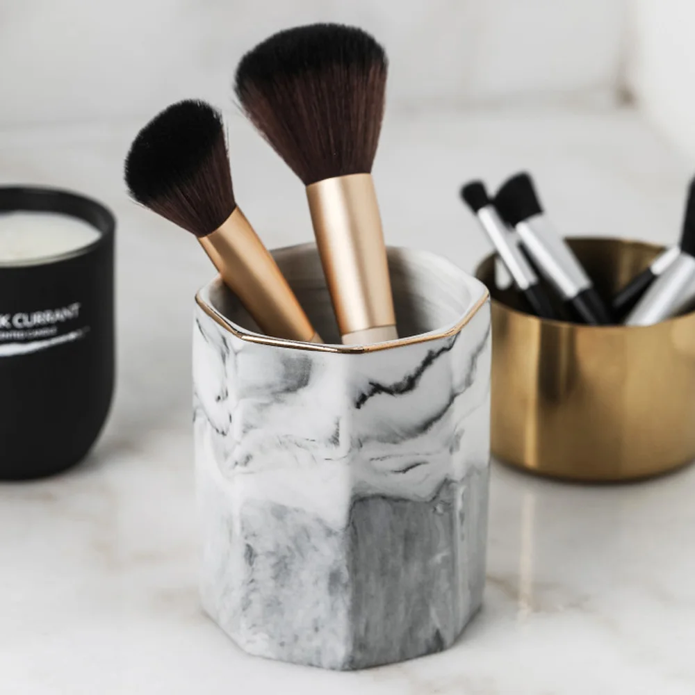  Nordic Marble Grain Ceramic Makeup Brush Storage Jar European Cosmetic Tool Storage Cup Office Desk