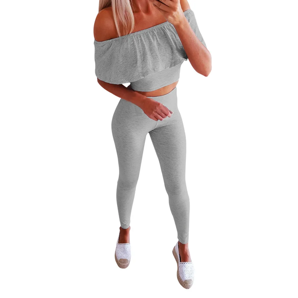 

Women Sexy Shoulder-baring Collar pants 2 piece set for female women Casual two pieces sets tracksuits women two piece set #515
