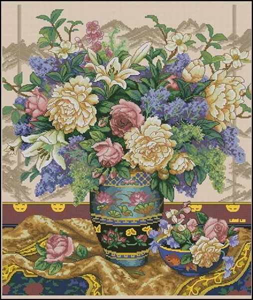 Высокое качество Прекрасный Счетный Набор для вышивки крестом Восточное великолепие пышность цветы в вазе dim 35163
