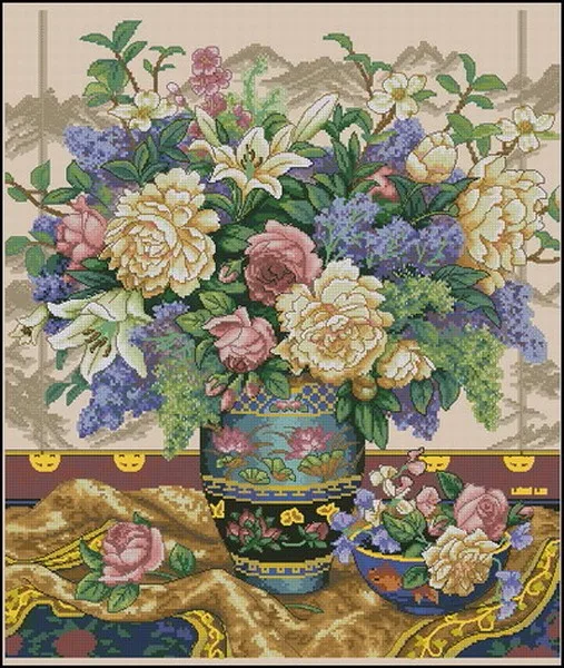 CS-1897 Cross Stitch Kit Oriental Splendor Splendour Flower Flowers in vase dim 35163