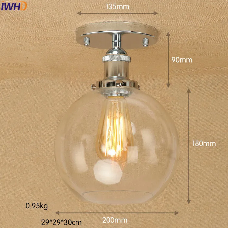IWHD латунь цвет светодиодный потолочная винтажная лампа стекло гостиная освещение Лофт промышленный винтажный потолочный светильник Эдисона стиль освещение