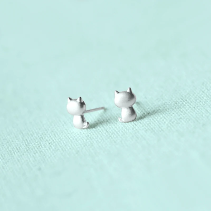 2018 New 925 Sterling Silver Lucky Cat Stud Earrings Fine Jewelry For Lady Sporty Style Birthday Gift For Women Daily Wear (4)
