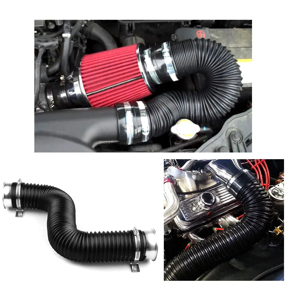 

1Set Universal 3 Inch Flexible Cold Feed Duct Pipe tube air inlet intake pipe car modification expandable cold for air filter