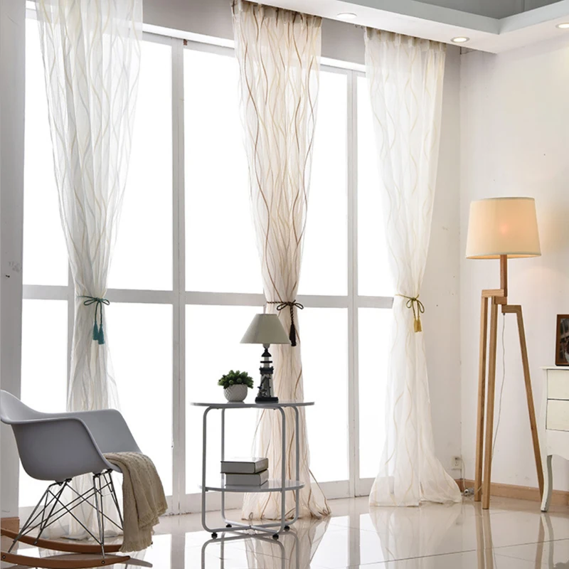 New Europe Style Fashion Design Printed Striped Curtain Tulle Fabrics for Bedroom Window