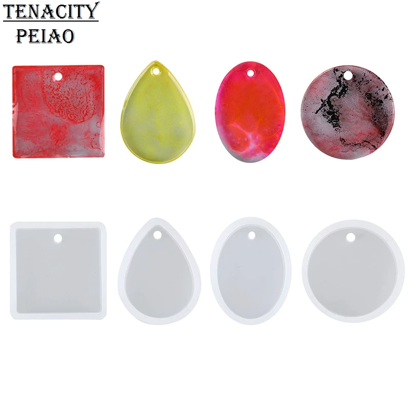 

Five Style Diy Epoxy Uv Resin Pendant Mold with Holes Mirror Surface Silicone Mold for Pendant Necklace