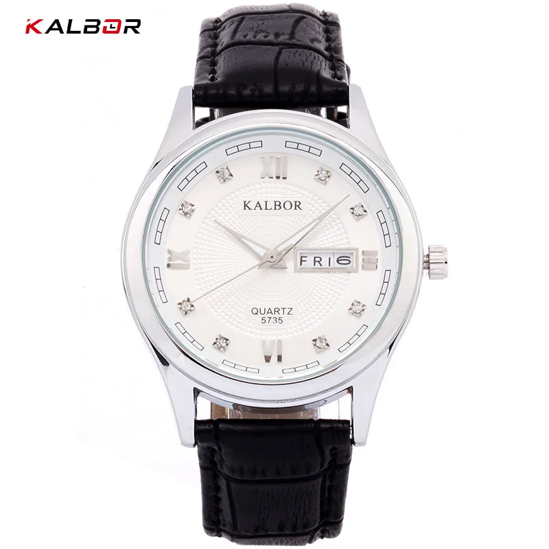 

KALBOR 2018 Watches Men Sport PU Leather Auto Date Week Display Waterproof Black Simple Quartz Men Wrist Watch Clock Male Watch