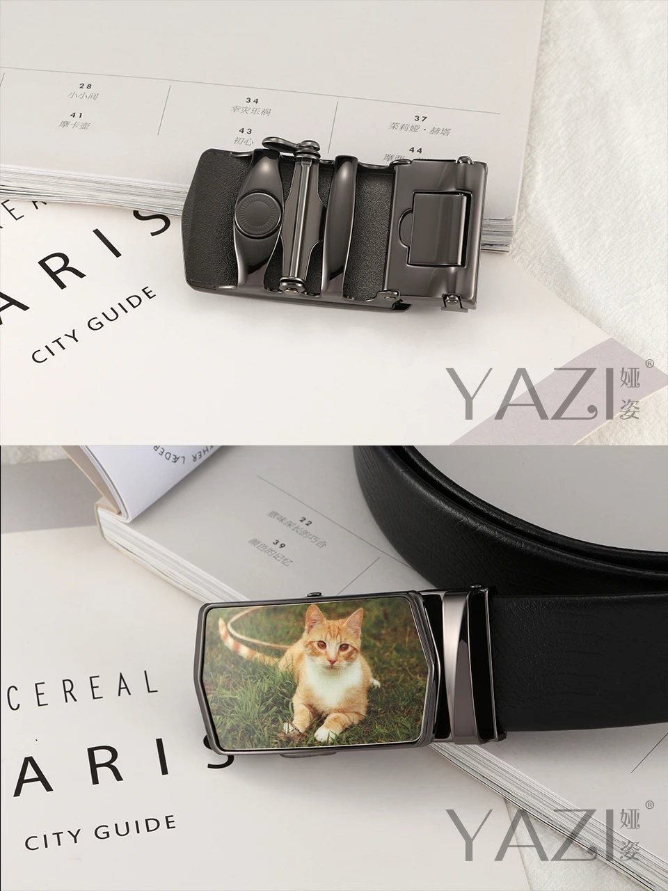 YAZI пользовательские фото пояса из коровьей кожи роскошные Для Мужчин's пояса бренд автоматическая пряжка черные из натуральной кожи для