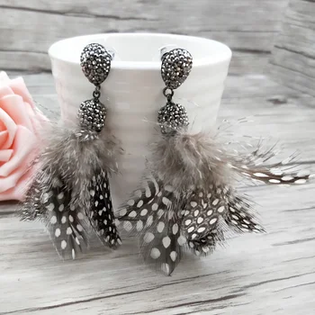 

5 Pairs/lot Pave Crystal Rhinestone Feather Dangle Earrings Fashion Handmade Charm Jewelry earring For Women ER698
