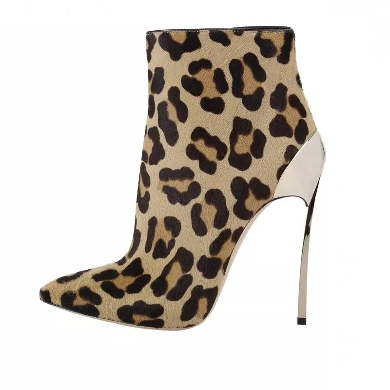 Botas de punta estrecha con estampado de leopardo para mujer, zapatos de tacón fino de 12 CM, botines de talla 35 43, 2018|Botas hasta el tobillo| - AliExpress