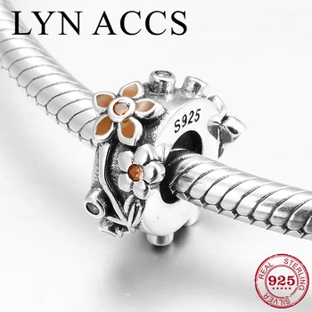 

925 Sterling Silver Elegant Gold Plum blossom Spacer Stopper Beads Metal for jewelry making Fit Original Pandora Charm Bracelet