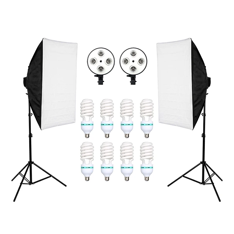  ZUOCHEN 8PCS Lamps E27 135W Bulbs Photography Lighting Kit 2PCS Softbox Lightbox+Light Stand For Ph