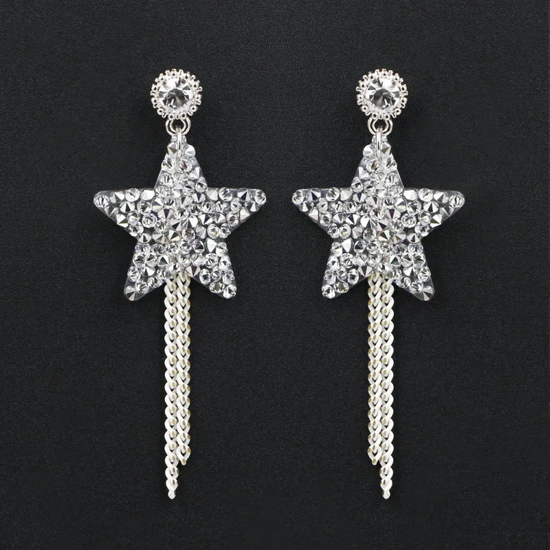 Bling Austrian Crystal Stellux Rhinestone Star Chain Dangle Earrings