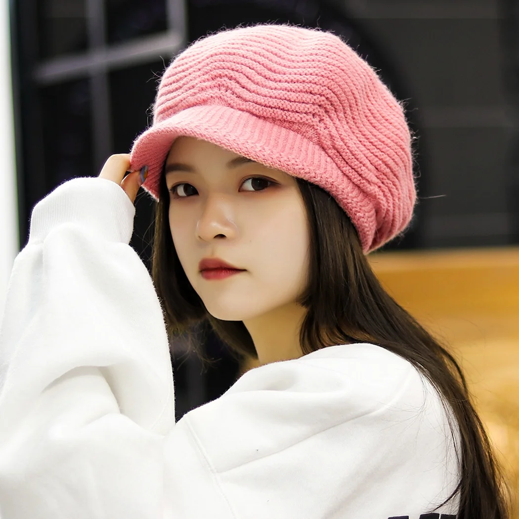 Корейский для женщин плоский берет кепки Зима Весна кроличий мех шерсть вязаные шапки Baret шапочки модные женские обувь для девочек теплый