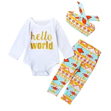 Одежда для маленьких девочек; 3 предмета письмо цветок Одежда для малышей для девочек Комбинезон+ штаны+ повязка на голову костюмы Демисезонный милые детские наряды