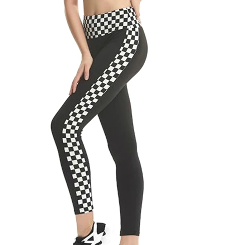 

CHRLEISURE Plaid Yoga Pants Women Fitness Leggings High Waisted Yoga Tights Tummy Control Sports Workout Pants Women Gym Pant
