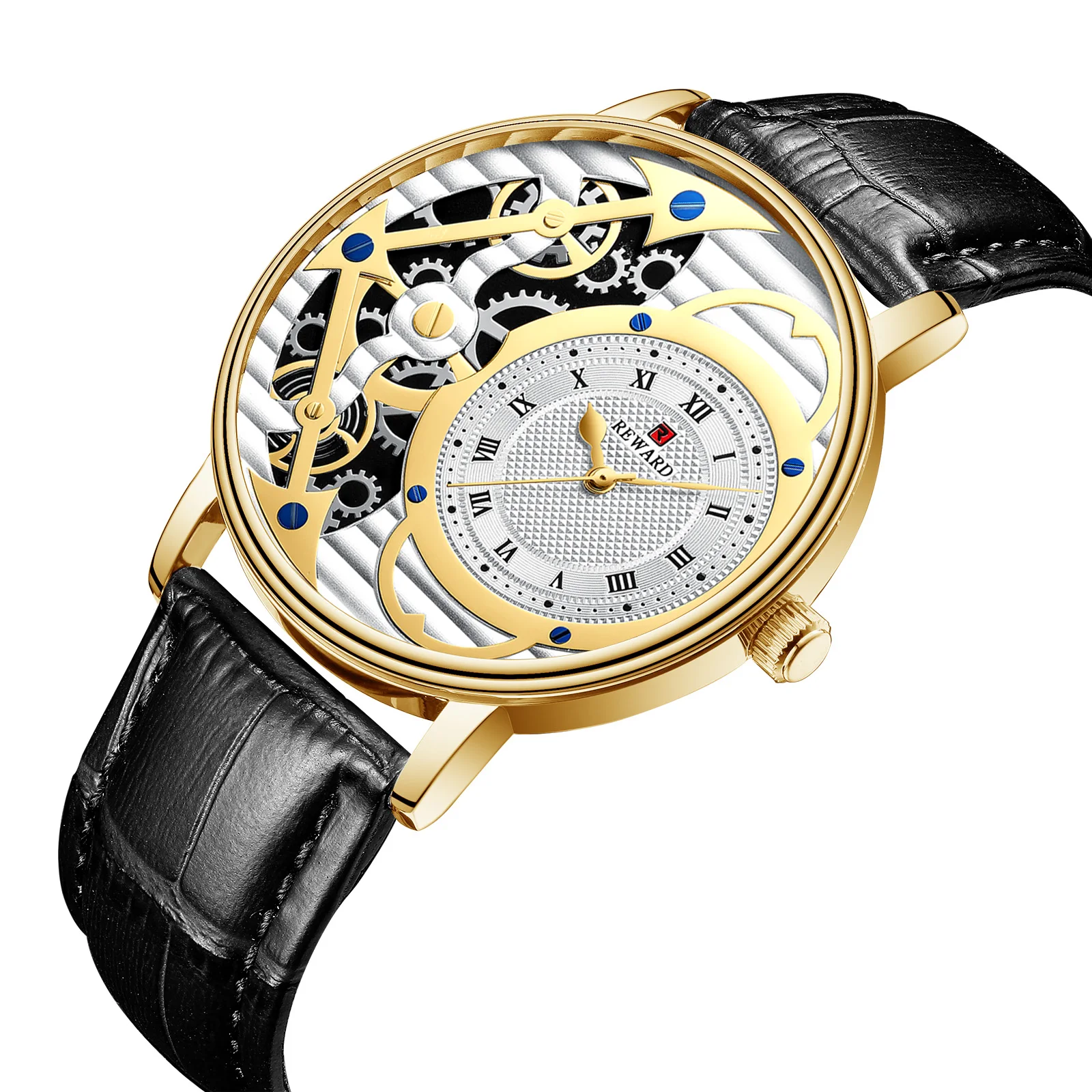 REWARD Hollow mechanical Business Men's Watch Japan import Movement Waterproof Leather strap watch male relogio masculino | Наручные