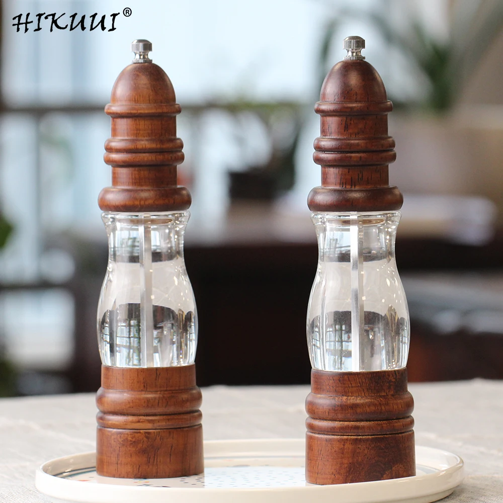 

2Pcs/Set 8 inch Spice Pepper Mill Grinder Manual Seasoning Mill Portable Home Kitchen Tools For Cooking Wood +Acrylic