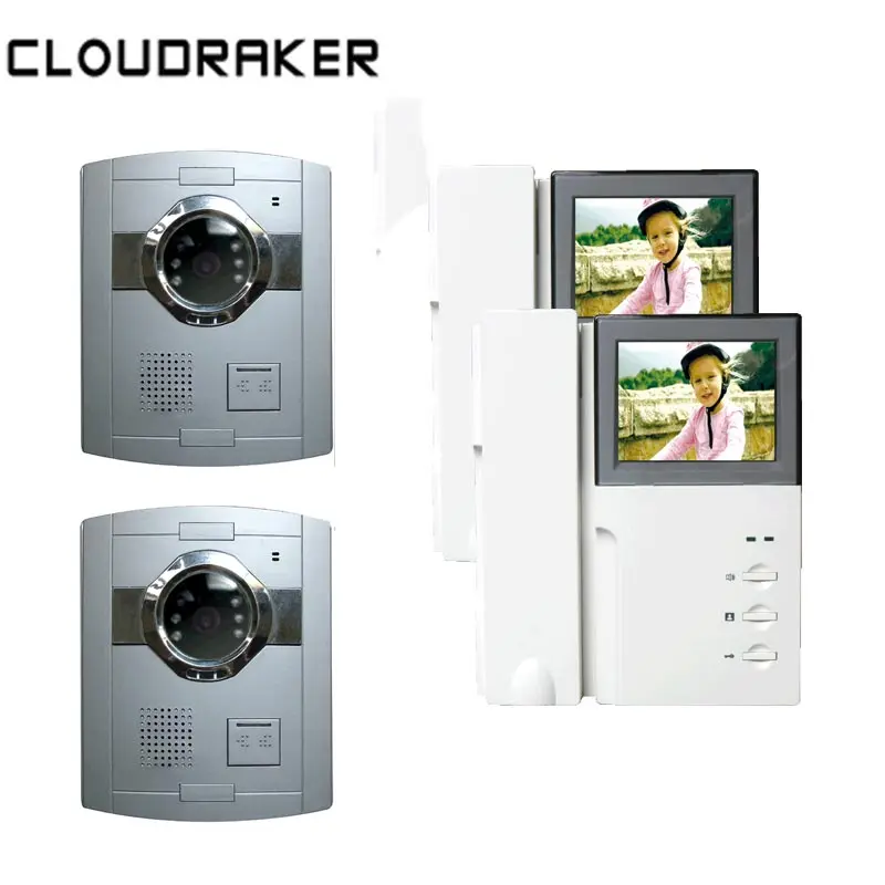 

CLOUDRAKER Wired Video Intercom 2x 4.3 Inch Monitor with 2x Video Door Phone Camera IR Night Vision Unlock