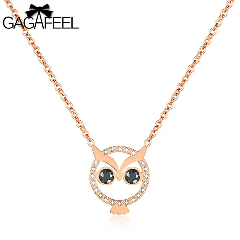 

GAGAFEEL Owl Charming Cubic Zircon Necklace For Women Jewelry Stainless Steel Pendant Statement Necklaces New Year's Gift