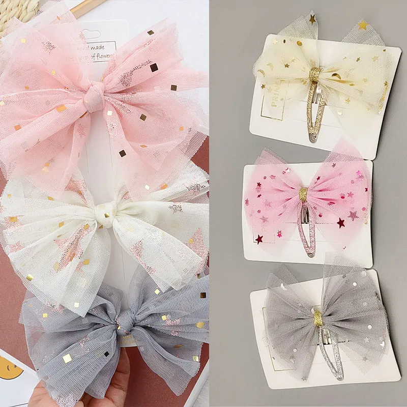 

Unique Party Chiffon 1PC Exquesite Lace Handmade High Quality 6 Colors Grenadine Kids Star Girls Hair Clips Bowknot Children