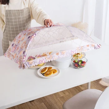 

Kitchen Folded Food Cover Anti Fly Mosquito Umbrella Style Food Cover Fashion Kitchen Mesh Food Dishes Covers Table Accessories