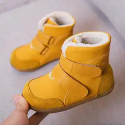 Новые зимние сапоги из флока с мехом для маленьких мальчиков и девочек, теплые сапоги-снегоходы ботинки модные мягкие детские ботинки