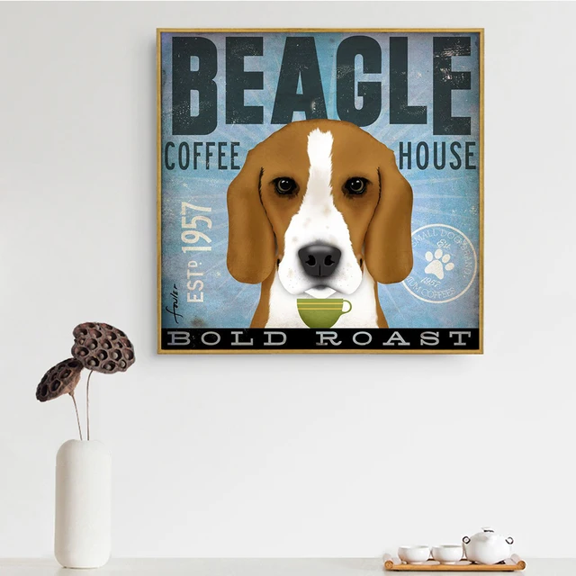 Vintage Poster Beagle Bulldog Cairn Dog Painting Wall Art Retro Dogs