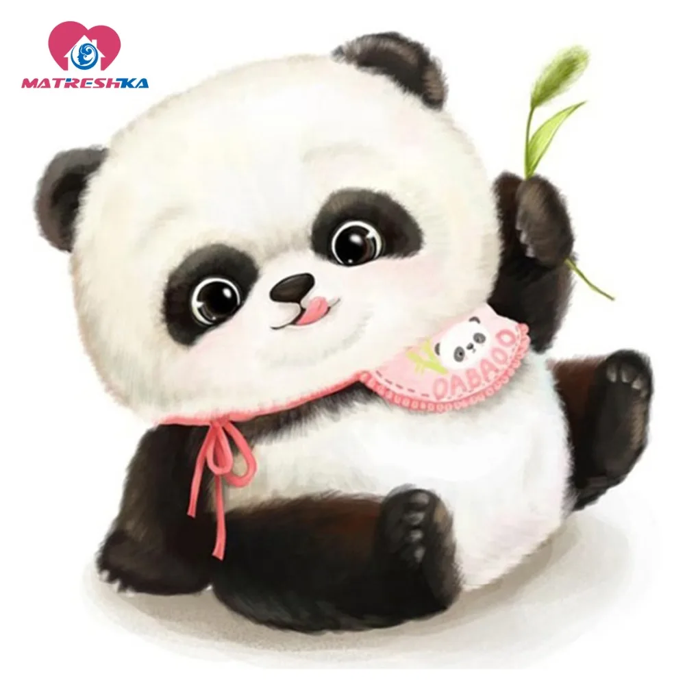 Berlian Lukisan Kartun Panda Mosaik Gambar Bordir Kit DIY Berlian