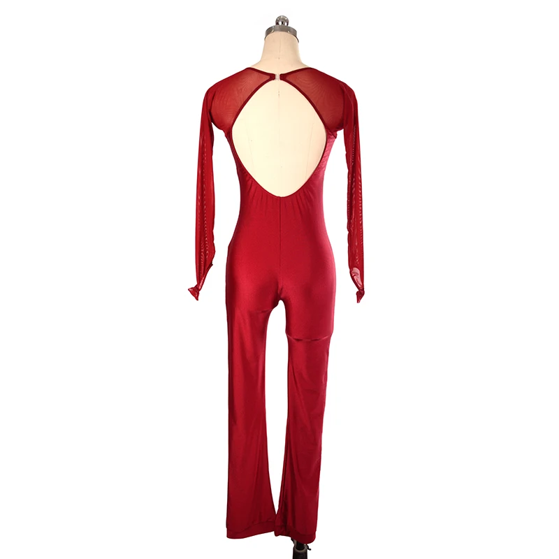 Nasinaya Figure Skating Tights Long Sleeve Jumpsuit Girl Kids Woman Skating Costume Gymnastics Mesh Sleeves