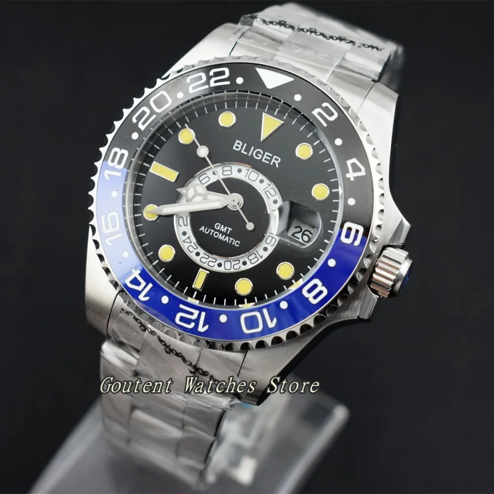 

43mm Bliger Ceramic Bezel Black Dial SS. Case Automatic Men's Watch