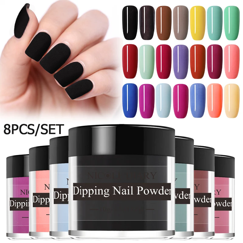 

NICOLE DIARY Matte Dip Nail Powder Set 10g Colorful Dipping Nail Art Glitter Kit Natural Dry Chrome Dust Pigment Decoration