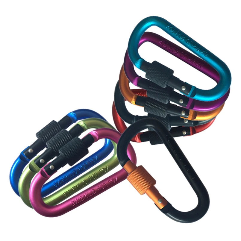 10Pcs 8cm Aluminum Alloy Carabiner D-Ring Key Chain with Lock Outdoor Camping Keyring Snap Hook Travel Kit Climbing Accessories