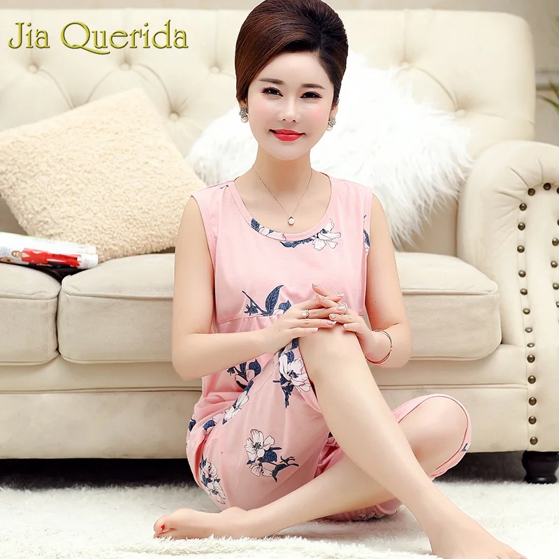 

Big Plus Size Cotton Pajamas 2019 New Women Home Clothing Plus Size Pajamas Summer Short Pink Floral Pyjamas Women Night Shorts
