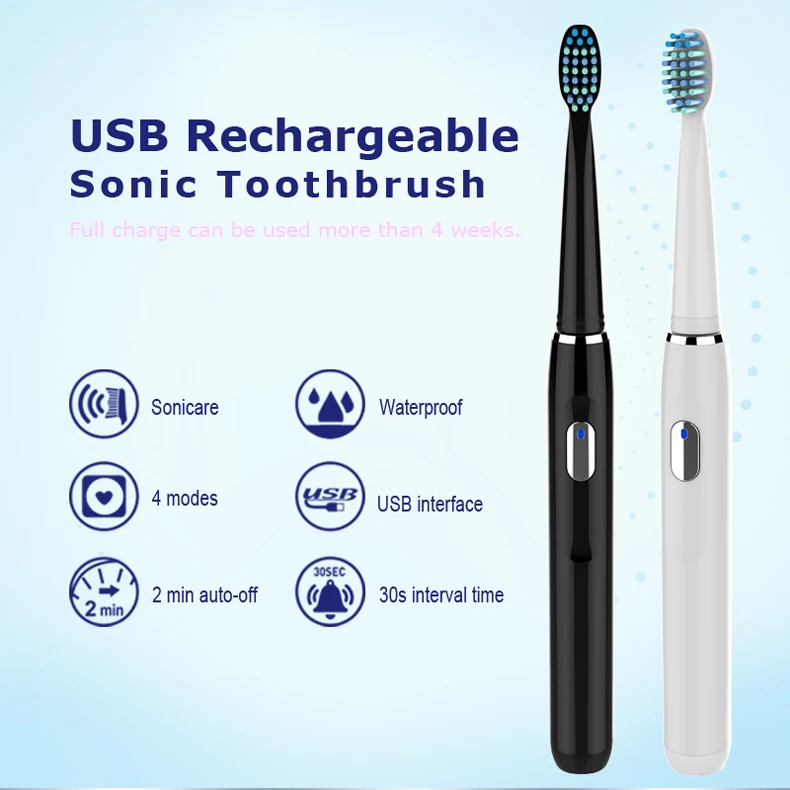 Escova de Dentes Escovas de Dentes Recarregável com 4 Elétrica Modos Limpeza Sonic Minutos Sincronismo Inteligente Carregamento Usb 2 22 Escova de dentes elétrica recarregável com 4