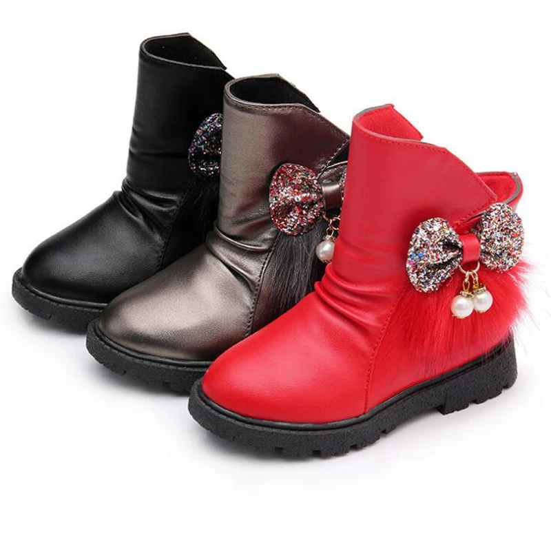 Buy Girls snow boots high quality patent leather kids boots children winter