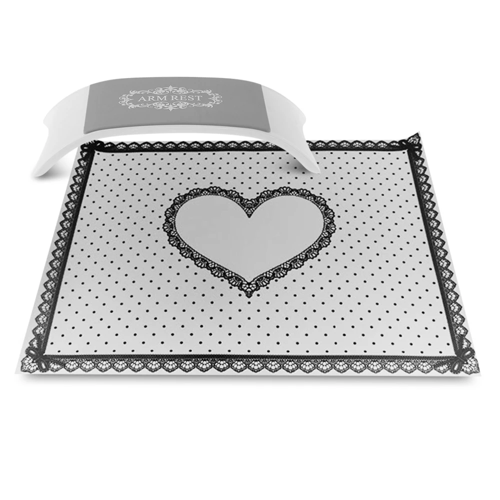 

Soft Hand Pillow Cushion with Foldable Pad Mat with Lace and Polka Dot Heart Salon Equipment for Manicure Nail Beauty Hand Rest