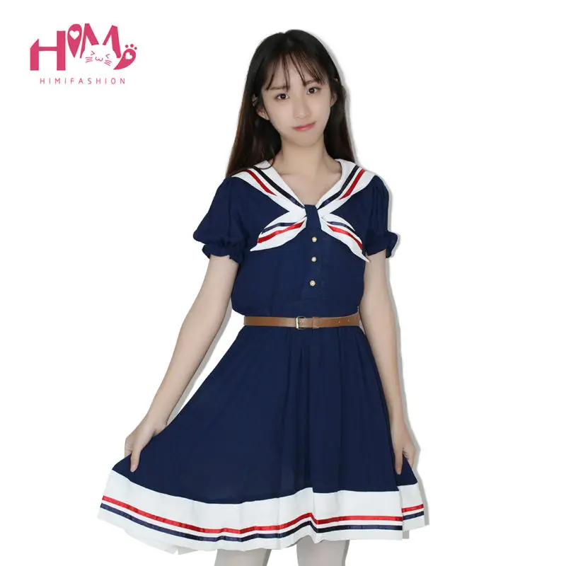 Buy Cheap Japanese Fashion Vivi Preppy Princess Dress Harajuku Sailor Collar Navy Lolita Dress Pleated Bow Cotton Dress Pink For Ladies
