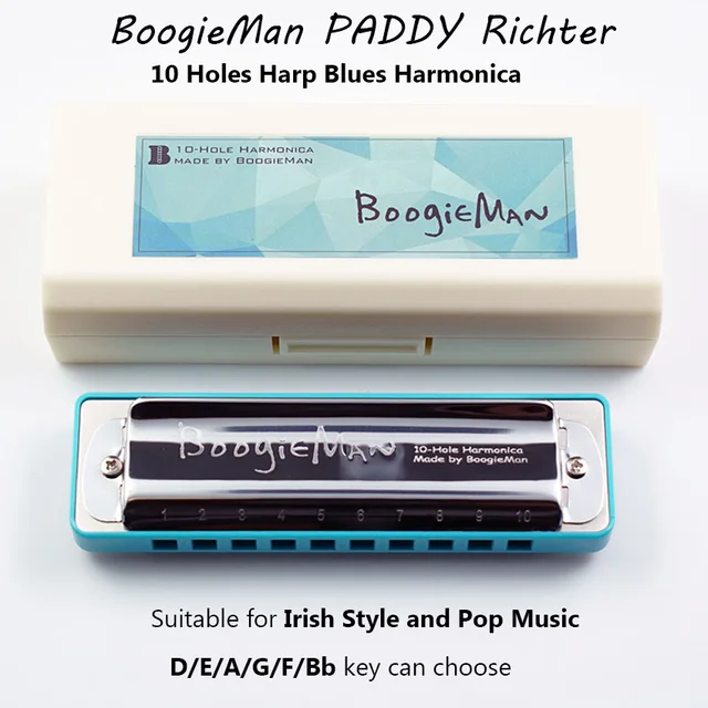 BoogieMan PADDY Richter 10 Holes Diatonic Harmonica Tuned D/E/A/G/F/Bb