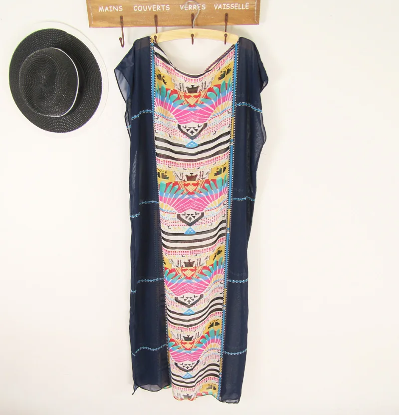 Новое богемное женское пляжное платье-кафтан с принтом пляжное шифоновое длинное платье Maillot De Bain