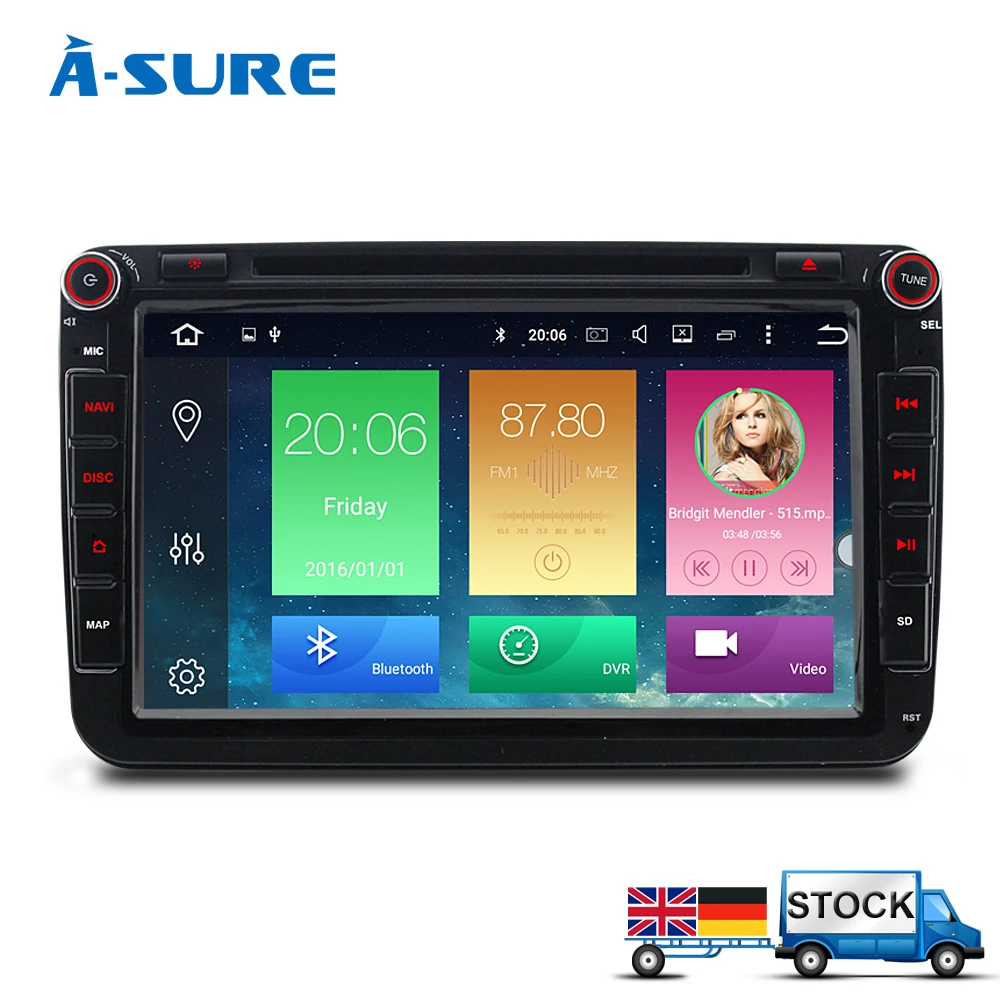 Excellent A-Sure 2 Din Android Car Auto Radio GPS DVD For VW Passat B6 Golf 5 6 Tiguan Polo Sharan Touran Skoda Octavia Car Multimedia 0