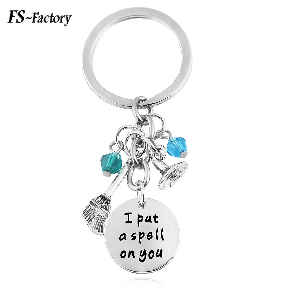 

Hocus Pocus I Put A Spell On You Keychain Witches Broomstick Hat Charm Key Chains for Women Men Car Keyring Jewelry Gift