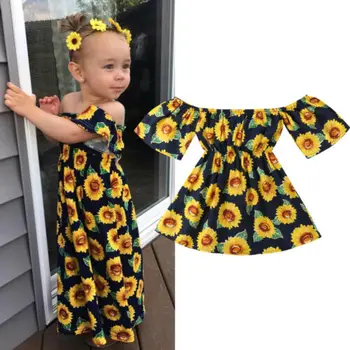 

Kids Baby Girl Dresses Lace Sunflower Party Pageant Tutu Off Shoulder Dress Sundress Clothes