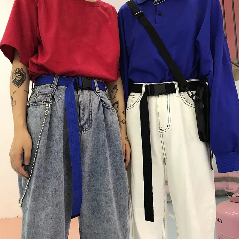 Adults Adjustable All-Match Belt Unisex Korean Style Canvas Belts Vintage Plastic Buckle Elastic Solid Color Long Waistband