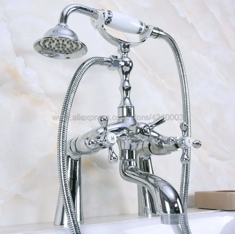 

Polished Chrome Deck Mounted Bathroom Tub Faucet W/ Hand Shower Sprayer Tub Mixer Tap Kna122