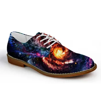 

Noisydesigns Casual Oxfords Shoes Mixed Color Interstellar Galaxy Starry Print Men Leather Business Dress Shoe Lace Up Loafers
